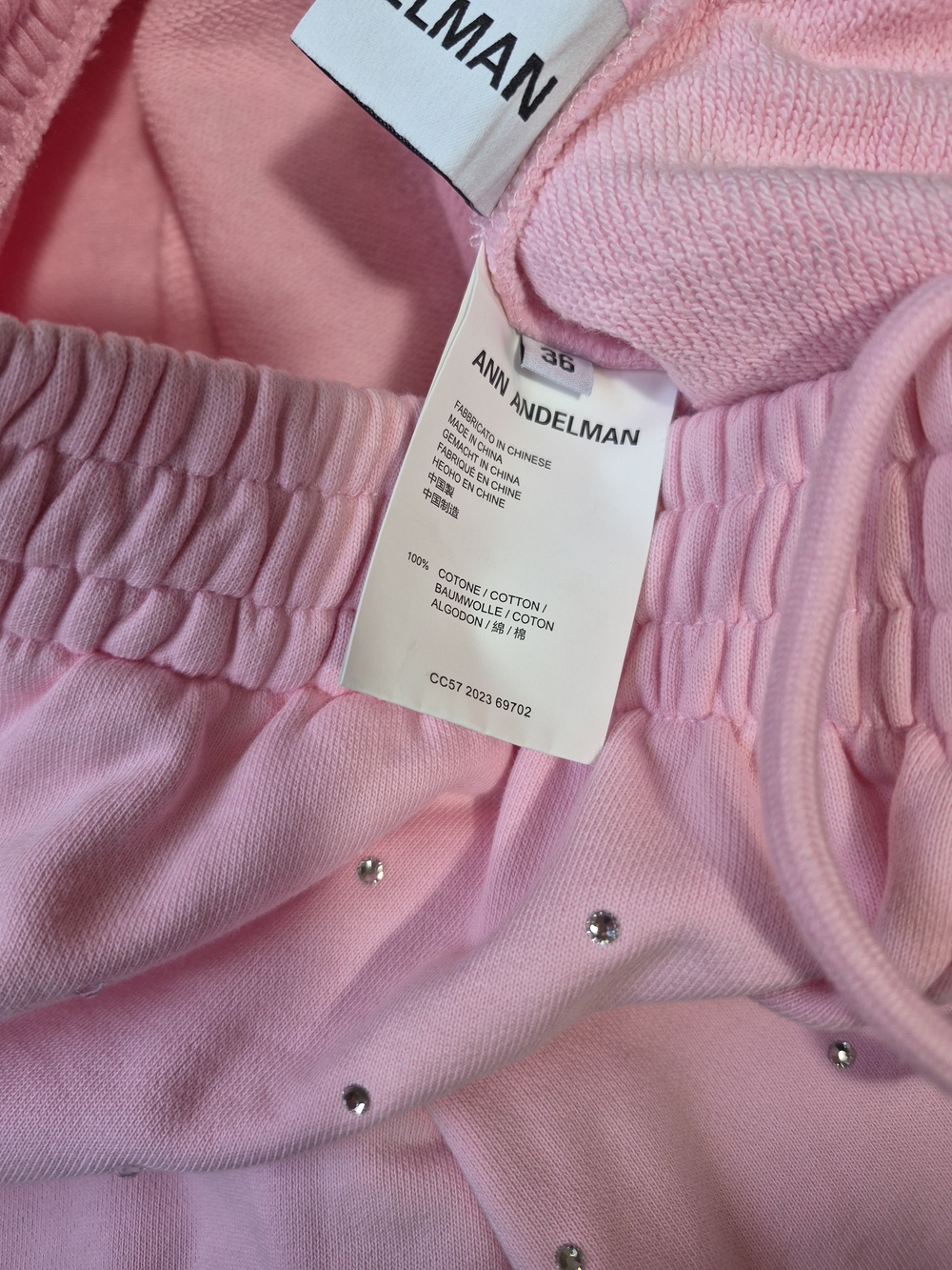 Ann Andelman Pink Diamante Embellished Sweatpants wide-leg lounge pants 36 New